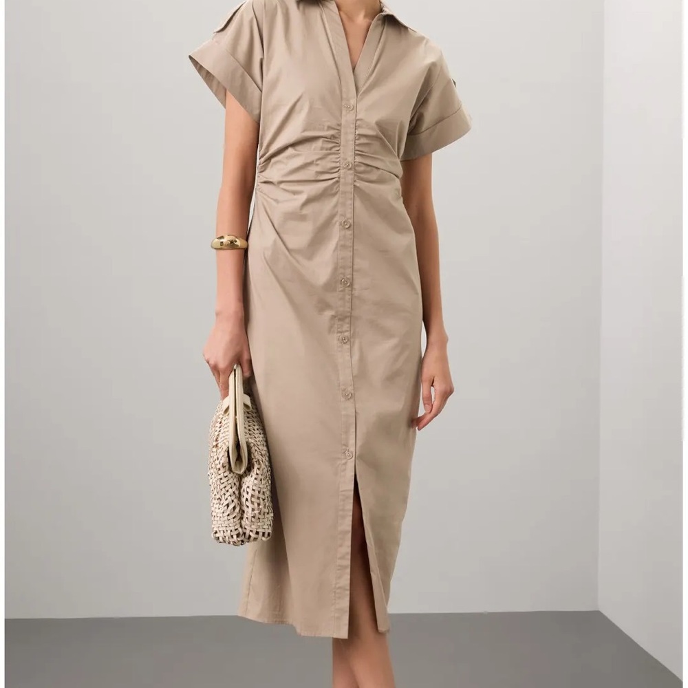 Saunders Beige Ruched Dress Shirt